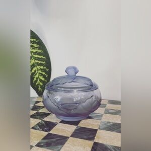 Viking glass lilac leaf glass covered dish